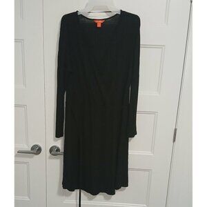 Joe Fresh Black Ribbed Wrap Dress XL Long Sleeve Midi